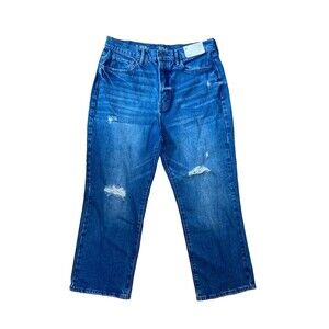 NWT A.N.A Women's Sz 14 Highest-Rise Blue Jeans Vintage Straight Leg Distressed